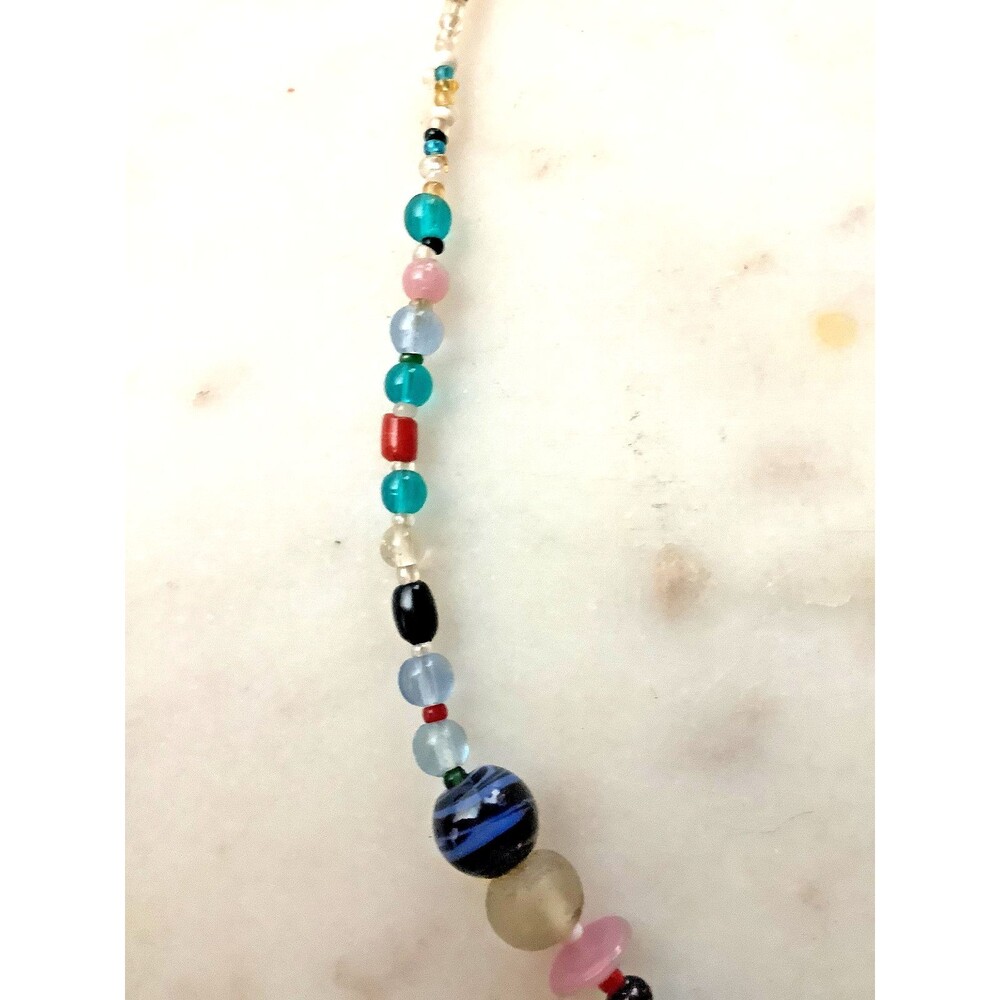 Vintage Beaded Necklace Hand Blown Art Glass Beads Multicolor 17" - Picture 5 of 8